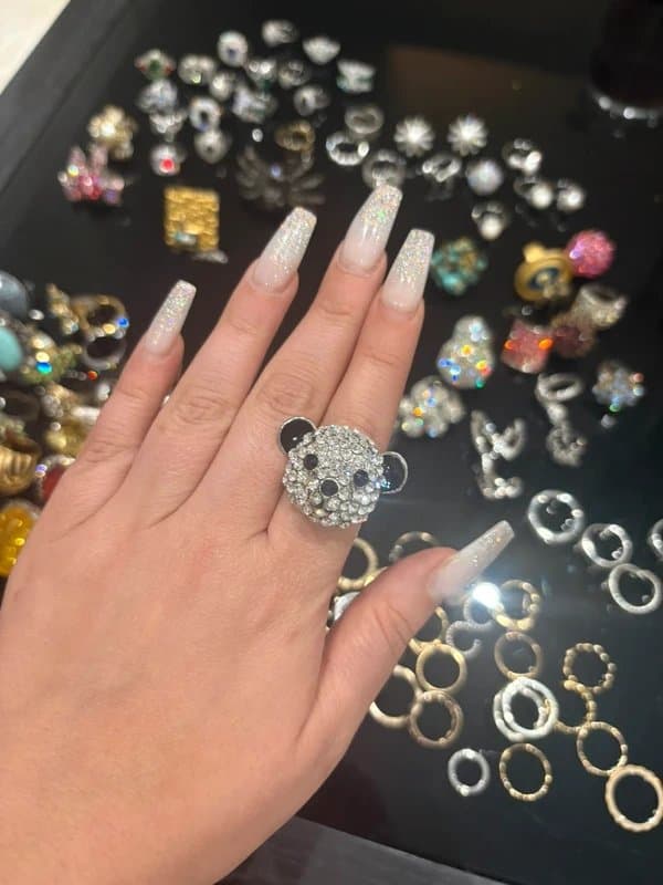 Mikey Mikey London Crystal Panda Statement Ring Adjustable