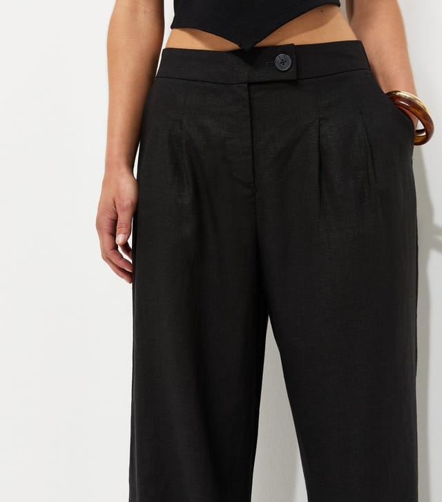 New Look Women's Petite Black Linen Rich Tailored Trousers New Look - 3