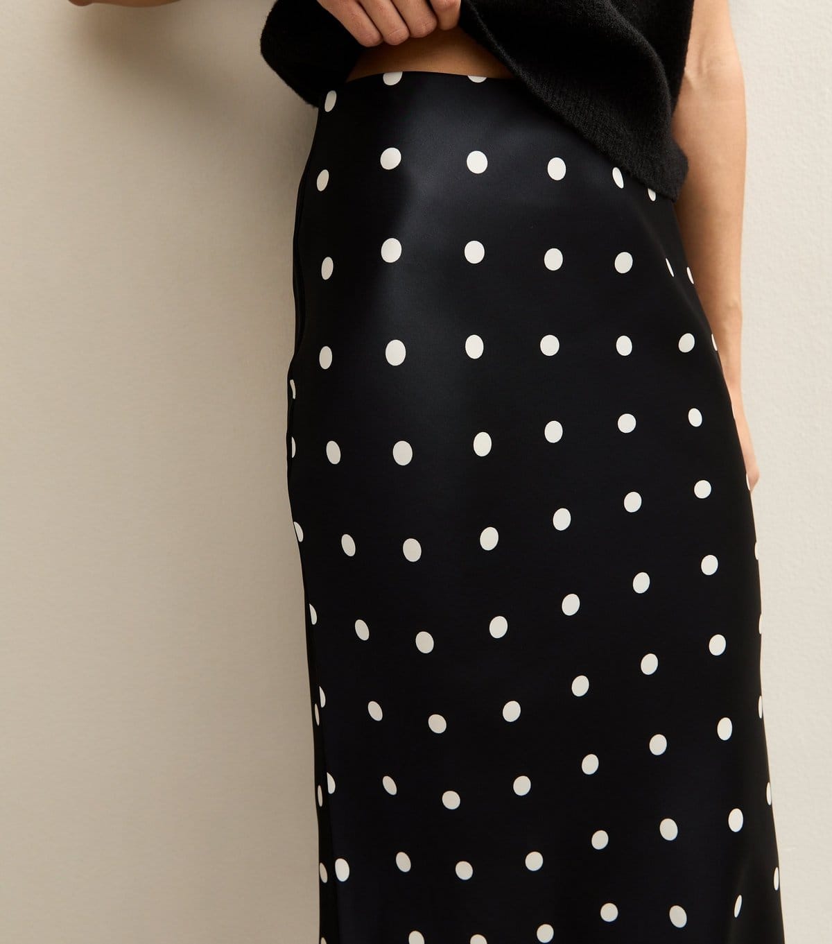 New Look Women's Black Satin Polka Dot Lace Trim Midi Skirt New Look - 4