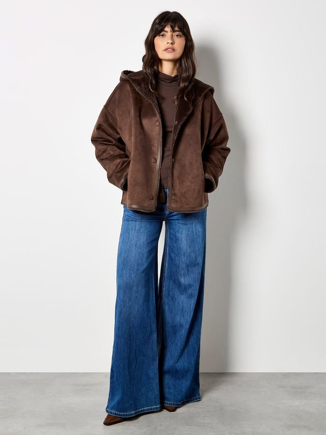 Apricot Apricot Women's Reversible Faux Fur Suede Jacket in Brown - 2