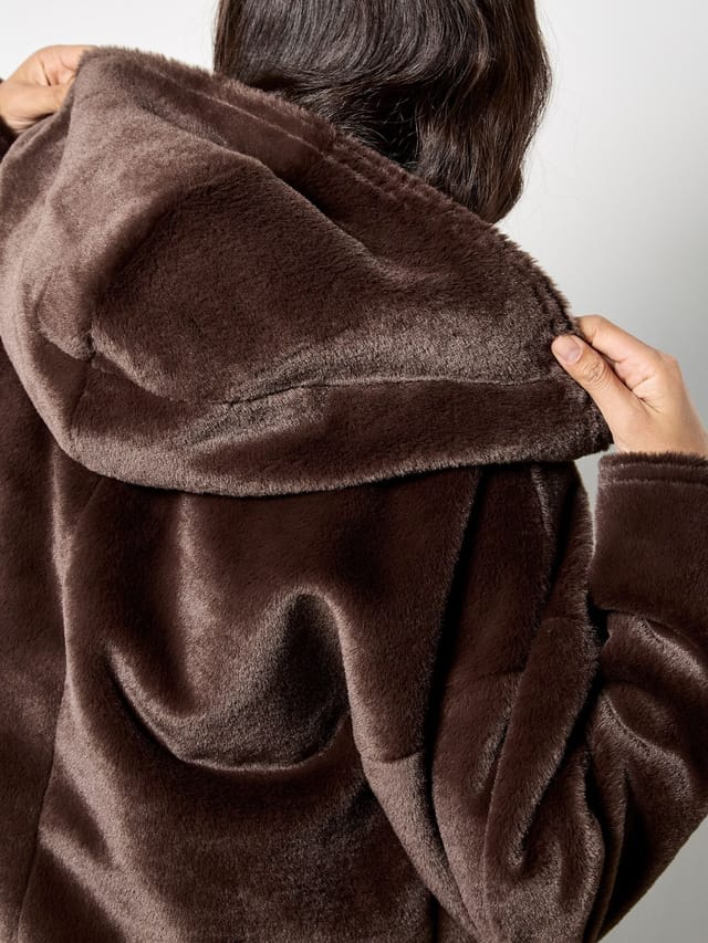 Apricot Apricot Women's Reversible Faux Fur Suede Jacket in Brown - 3