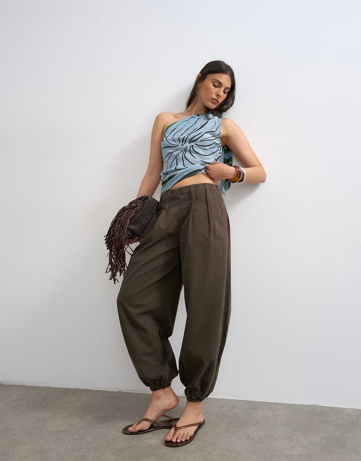 ASOS Topshop poplin balloon trouser in chocolate - 1