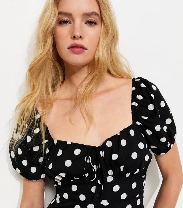 New Look Women's Black Polka Dot Milkmaid Mini Dress New Look - 2