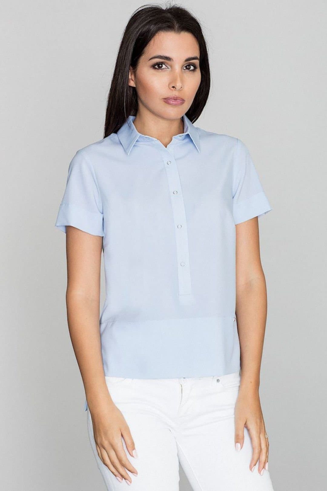 Love Lace Love Lace Women's Formal Collared Button Front Solid Blouse in Blue
