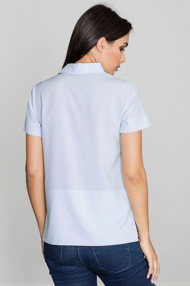 Love Lace Love Lace Women's Formal Collared Button Front Solid Blouse in Blue - 2
