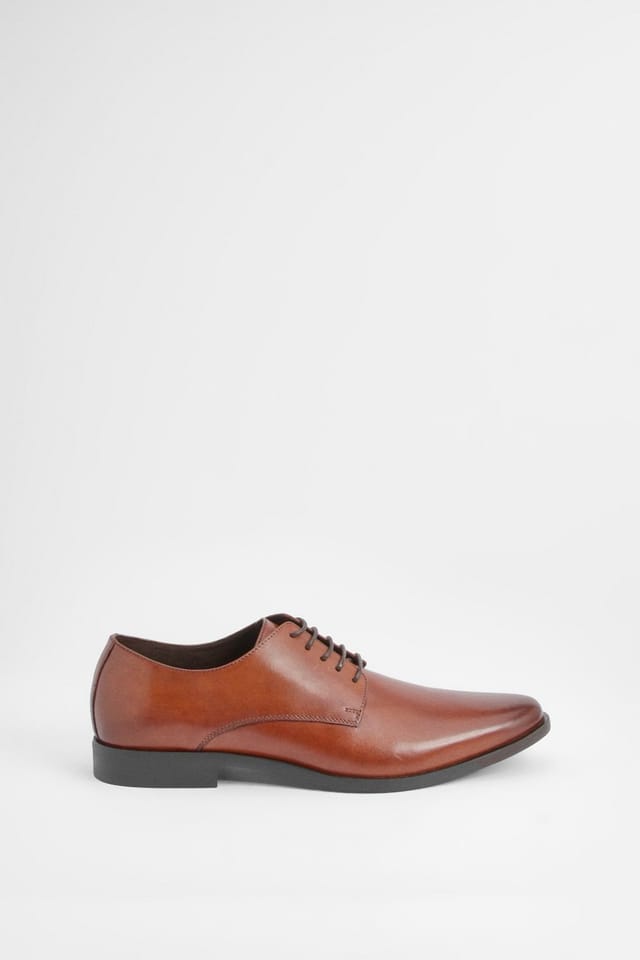 Burton Burton Men's Tan Leather Smart Derby Shoes - 2