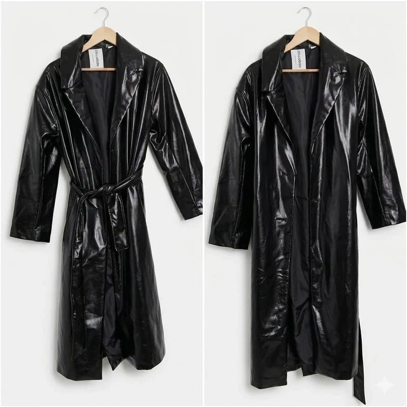 ASOS ASOS Black faux leather PVC trench coat with belt