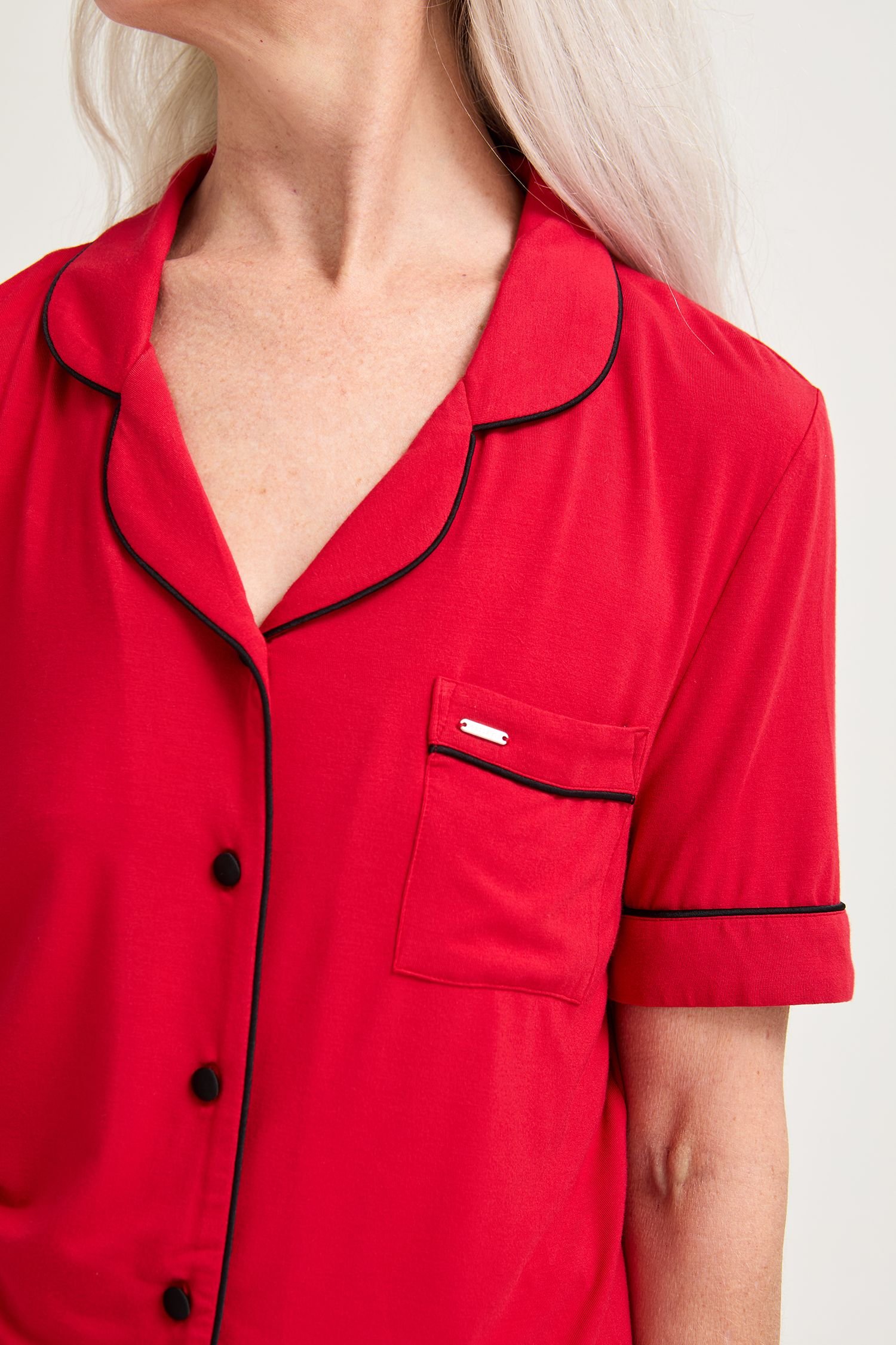 Pretty You London Pretty You London Women's Bamboo Shirt & Short Set in Red - 2