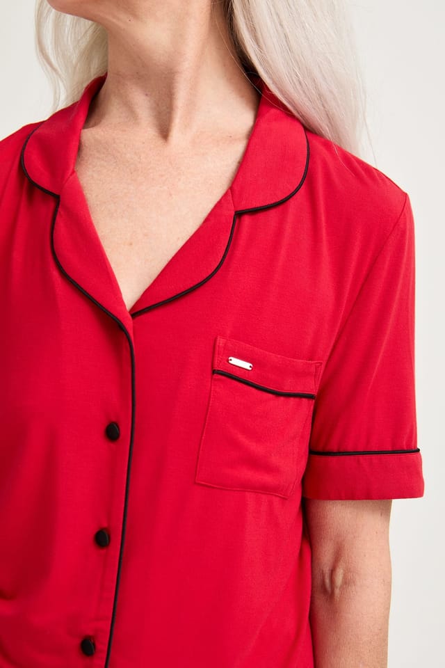 Pretty You London Pretty You London Women's Bamboo Shirt & Short Set in Red - 2