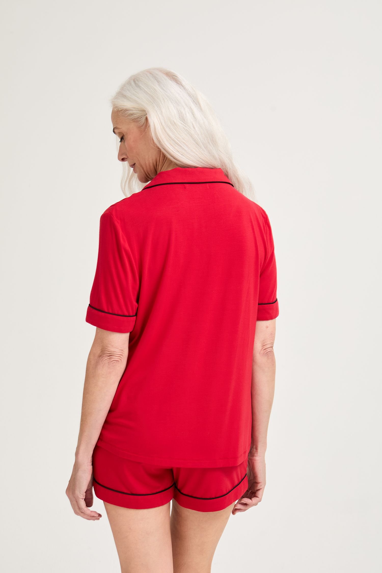 Pretty You London Pretty You London Women's Bamboo Shirt & Short Set in Red - 3