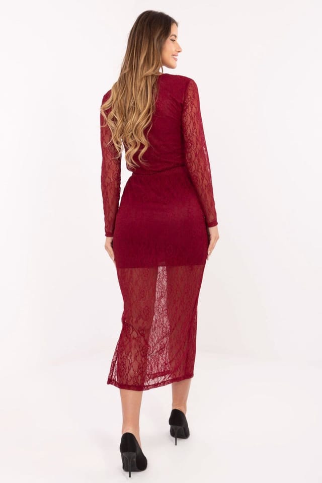 Love Lace Love Lace Women's Elegant Midi Lace Skirt with Elastic Waist in Red - 3