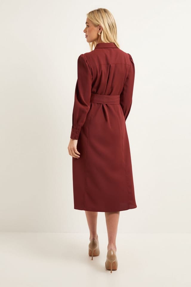 Wallis Wallis Women's Petite Zip Front Crepe Shirt Midi Dress in Tobacco - 3