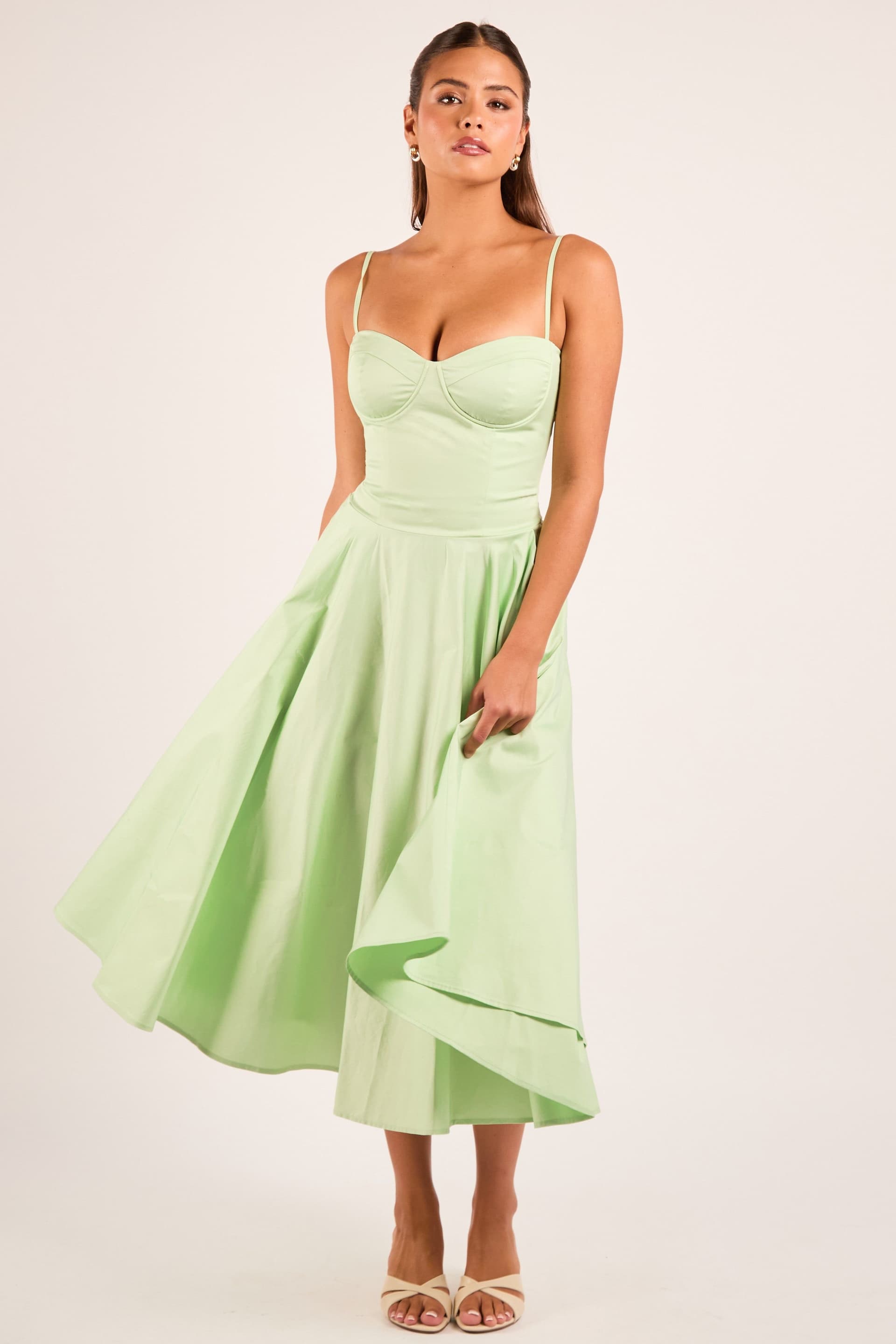 Jaded Rose Jaded Rose Women's Jade Sage Green Cotton Corset Midi Dress in Pale Green