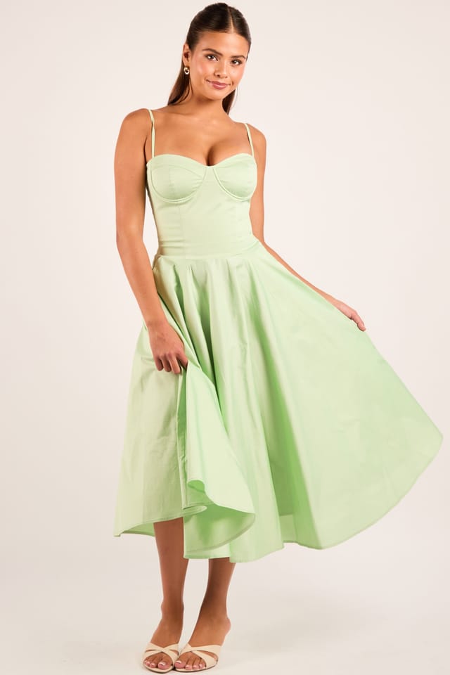 Jaded Rose Jaded Rose Women's Jade Sage Green Cotton Corset Midi Dress in Pale Green - 3