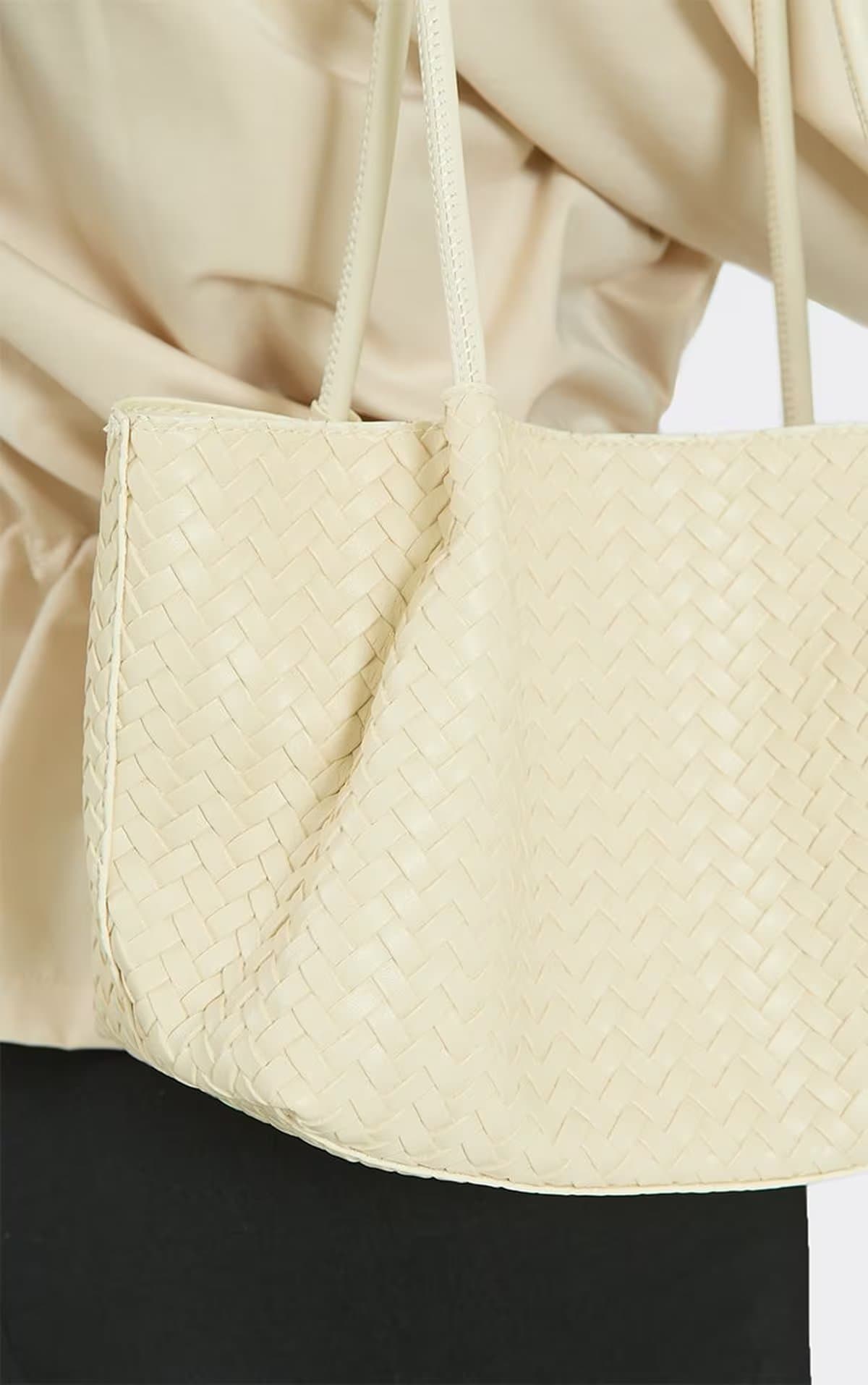 EGO Birdie Woven Detail Shaped Mini Tote Bag In Cream Faux Leather, Women's Size UK 0