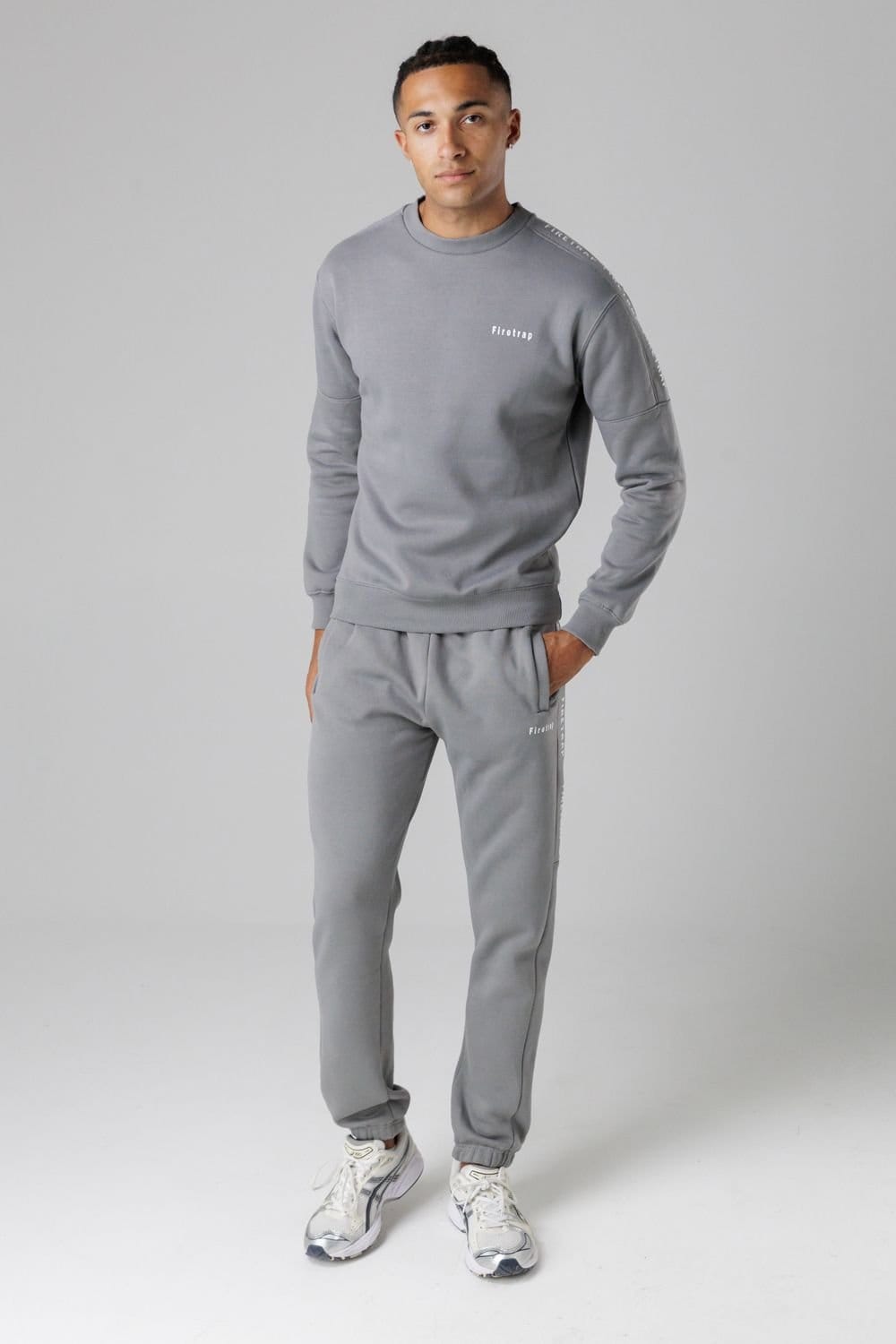 Firetrap Firetrap Men's Cotton Rich Brushed Fleece Joggers with Logo Strip Detail in Dark Grey - 4