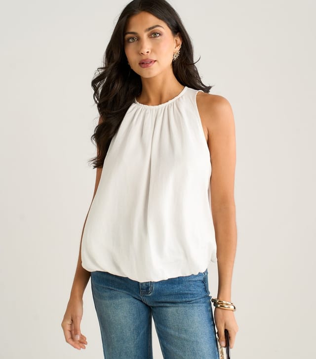 Gini London Women's White Puffball Hem High Neck Top Gini London New Look - 2