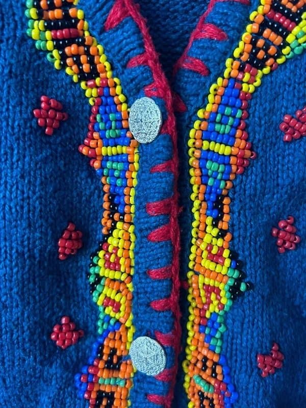 Vintage Vintage IVY Wear Beaded Knit Vest Blue Silk Cotton Boho Festival Waistcoat M