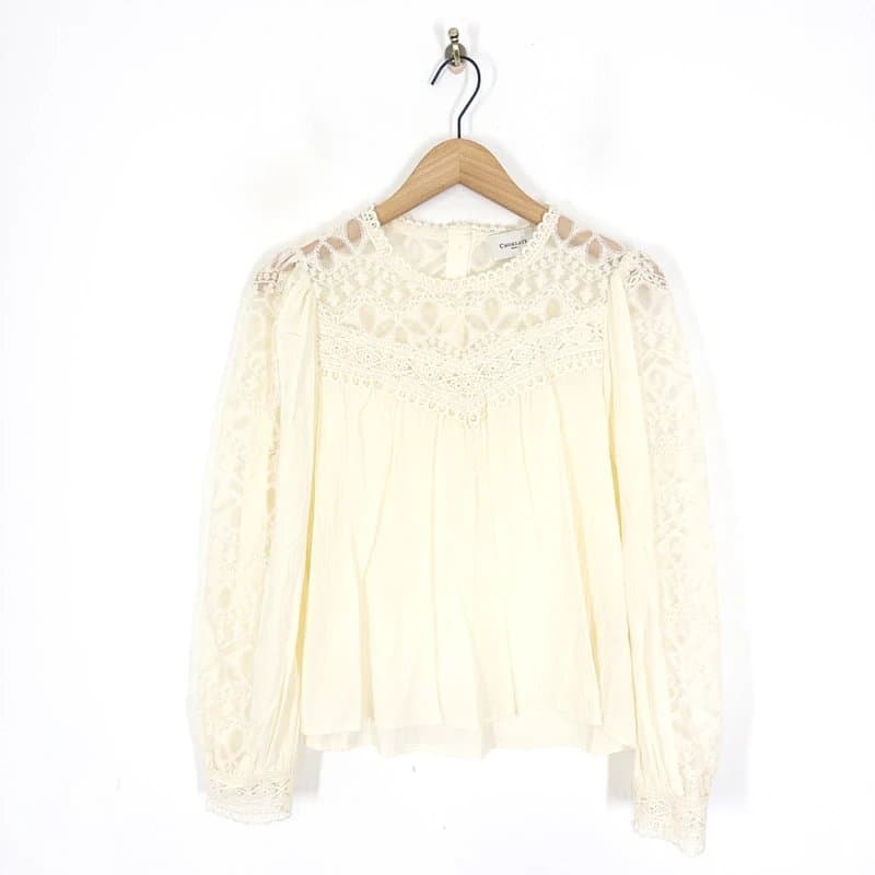 Choklate Choklate Paris Philippa Blouse Size S 8 10 Cream Cotton Broderie Lace Top