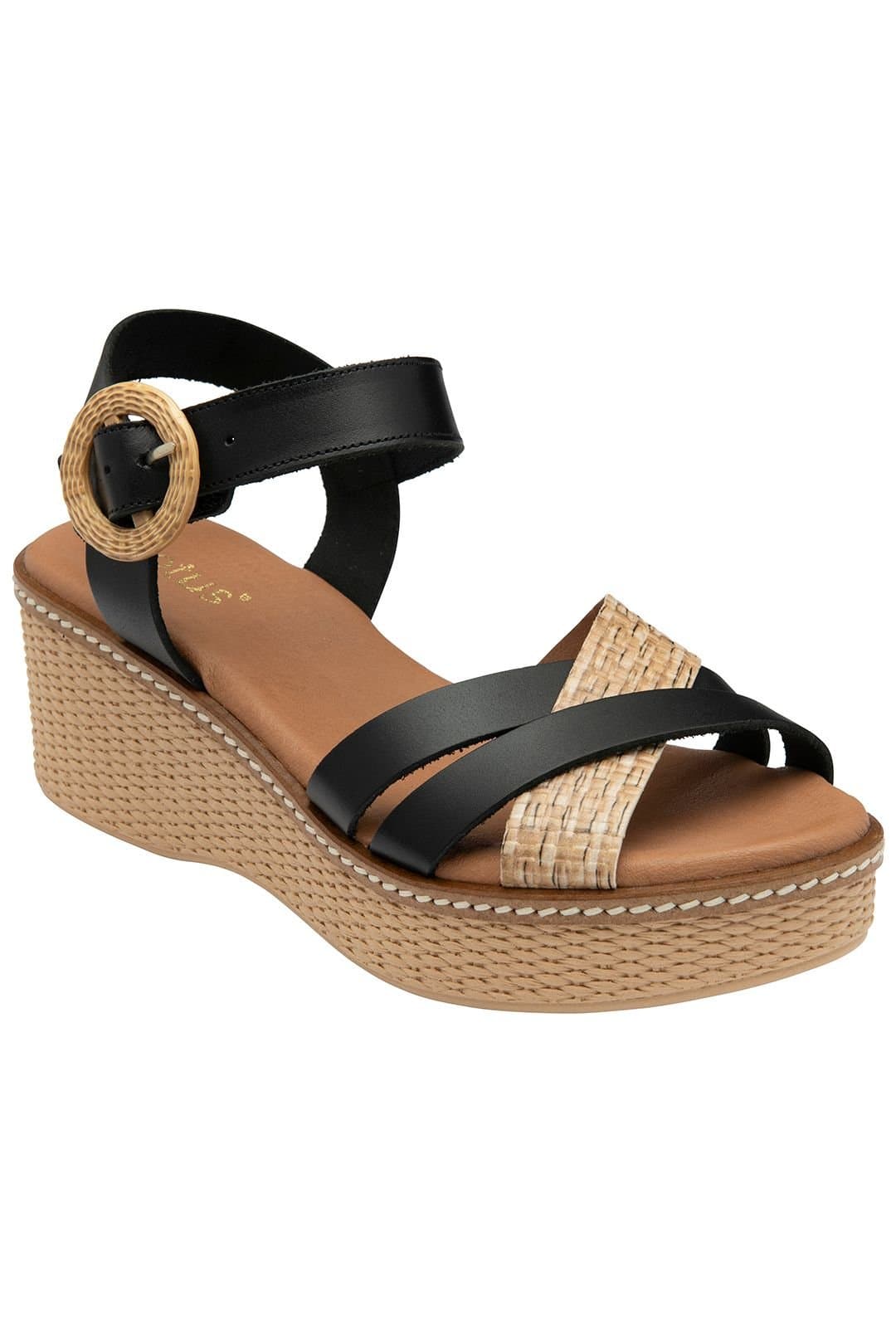 Lotus Lotus Women's 'Amalia' Leather Wedge Sandals in Black