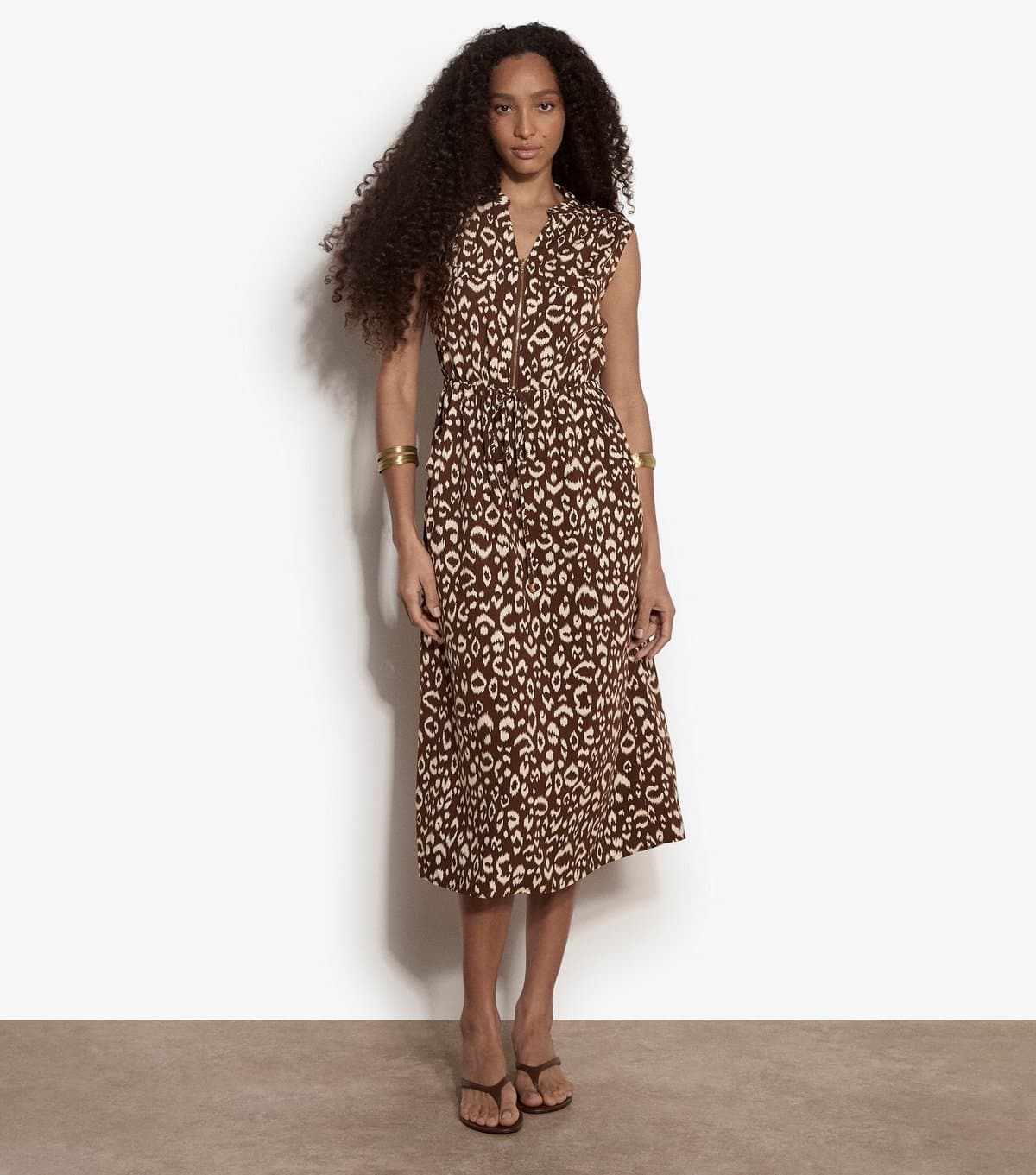 Apricot Women's Brown Animal Print Zip Midi Dress Apricot New Look