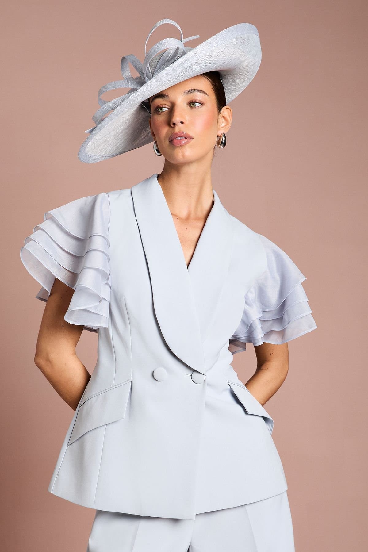 Coast Coast Women's Lisa Tan Frill Sleeve Statement Blazer in Blue