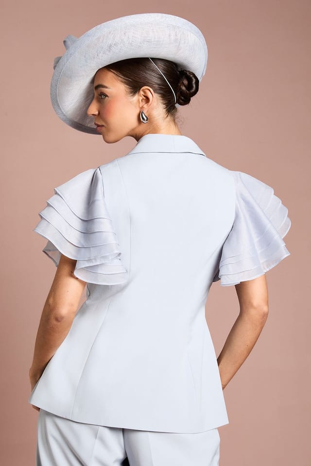 Coast Coast Women's Lisa Tan Frill Sleeve Statement Blazer in Blue - 3