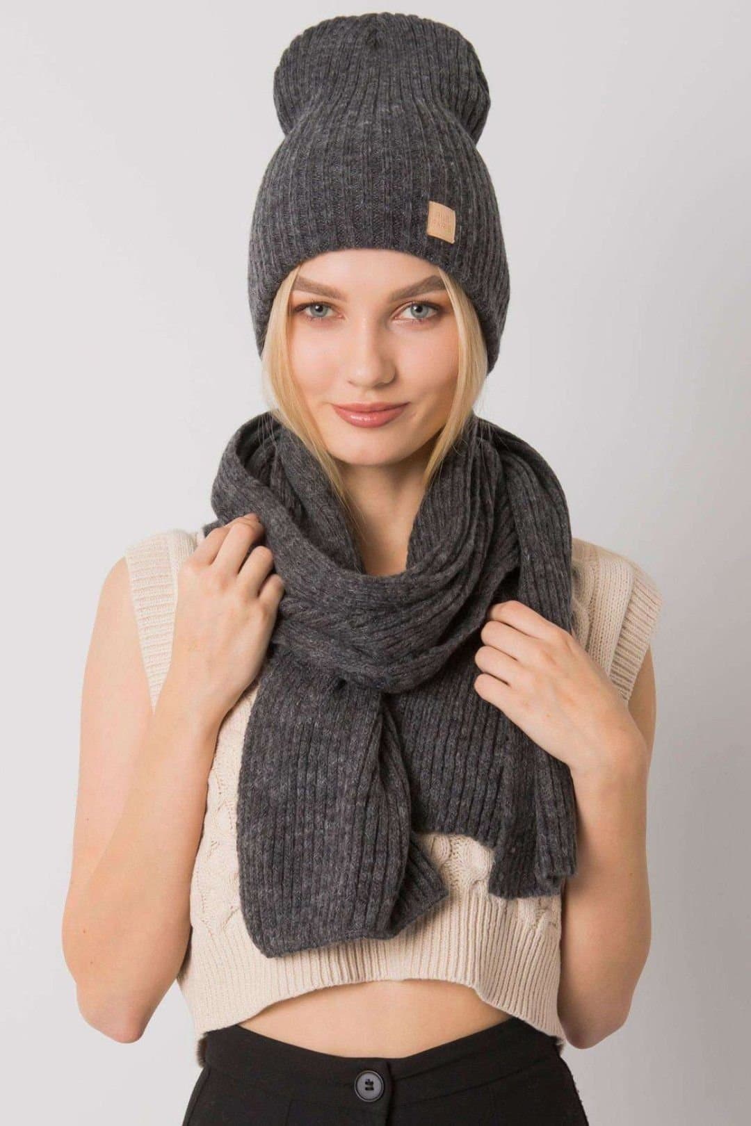 Love Lace Love Lace Women's Warm Knit Winter Hat & Scarf Set Two Piece Made in Poland in Grey