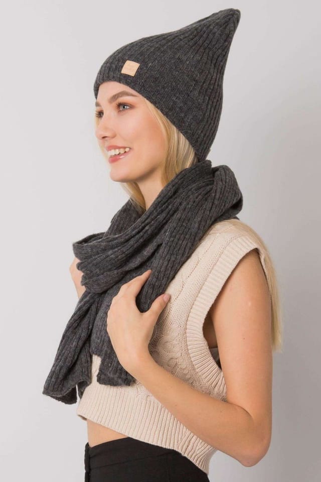 Love Lace Love Lace Women's Warm Knit Winter Hat & Scarf Set Two Piece Made in Poland in Grey - 2