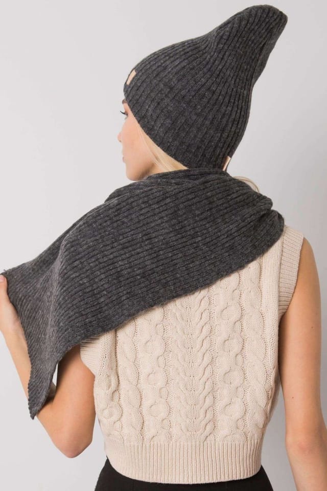Love Lace Love Lace Women's Warm Knit Winter Hat & Scarf Set Two Piece Made in Poland in Grey - 3