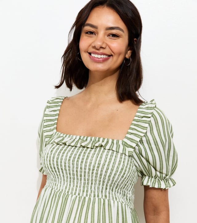 New Look Women's Maternity Green Striped Frilly Trim Dress New Look - 2