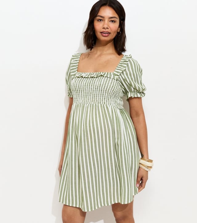 New Look Women's Maternity Green Striped Frilly Trim Dress New Look - 3