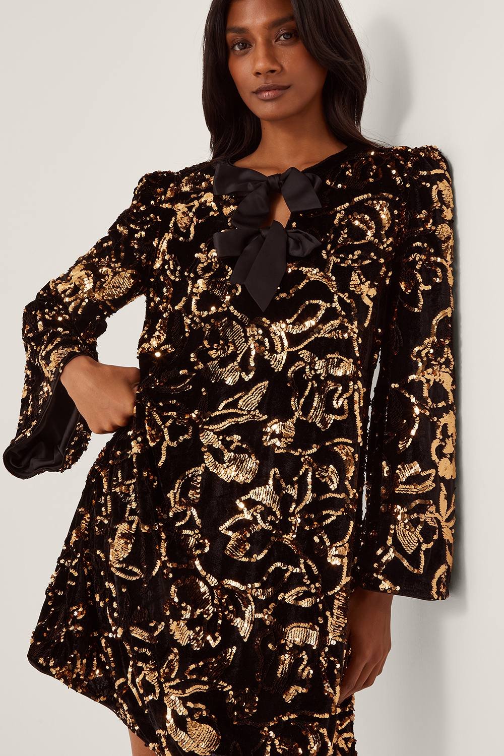 Monsoon Monsoon Women's Shola Bow Sequin Mini Tunic Dress Black - 3