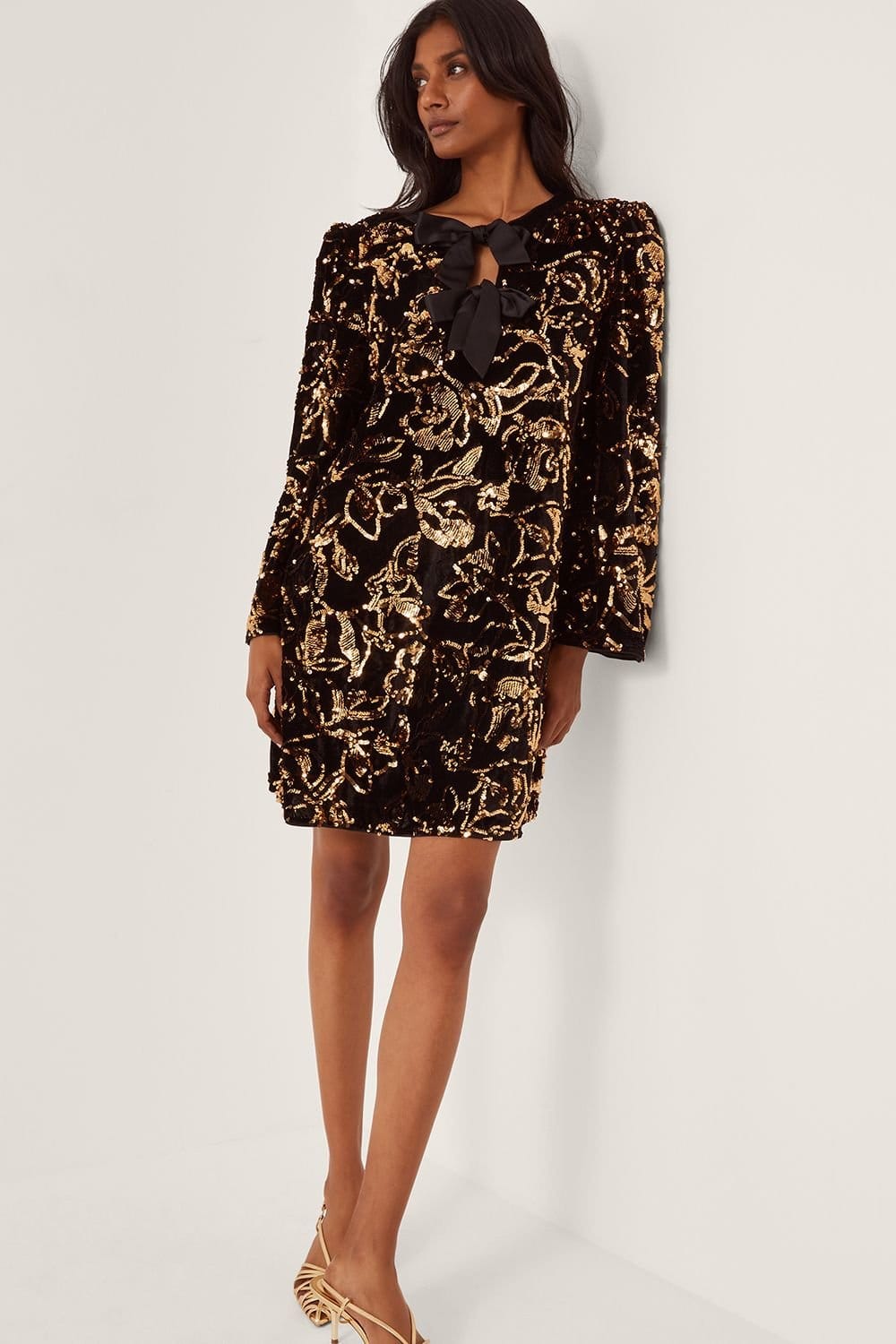 Monsoon Monsoon Women's Shola Bow Sequin Mini Tunic Dress Black - 4