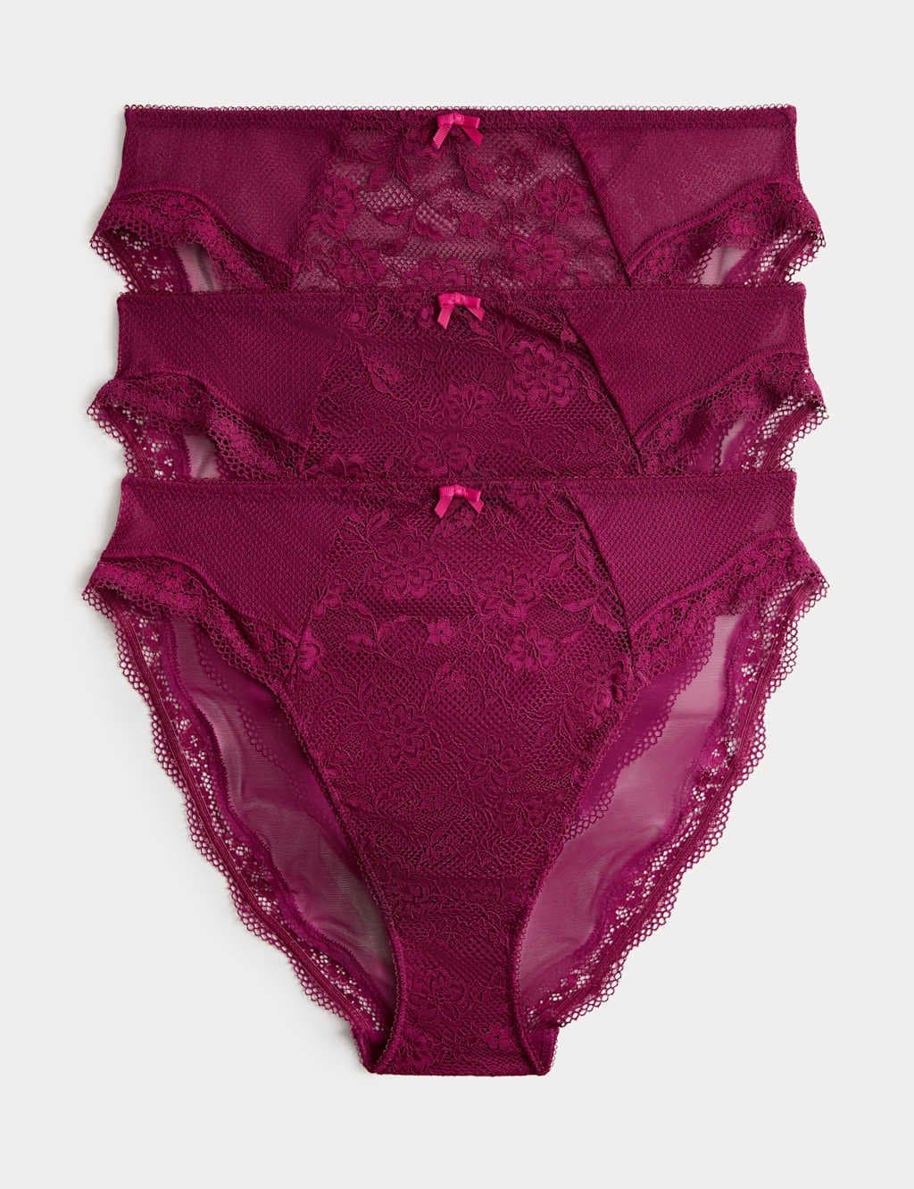 Marks & Spencer M&S 3pk Jasmine Lace High Waisted High Leg Knickers Dark Raspberry