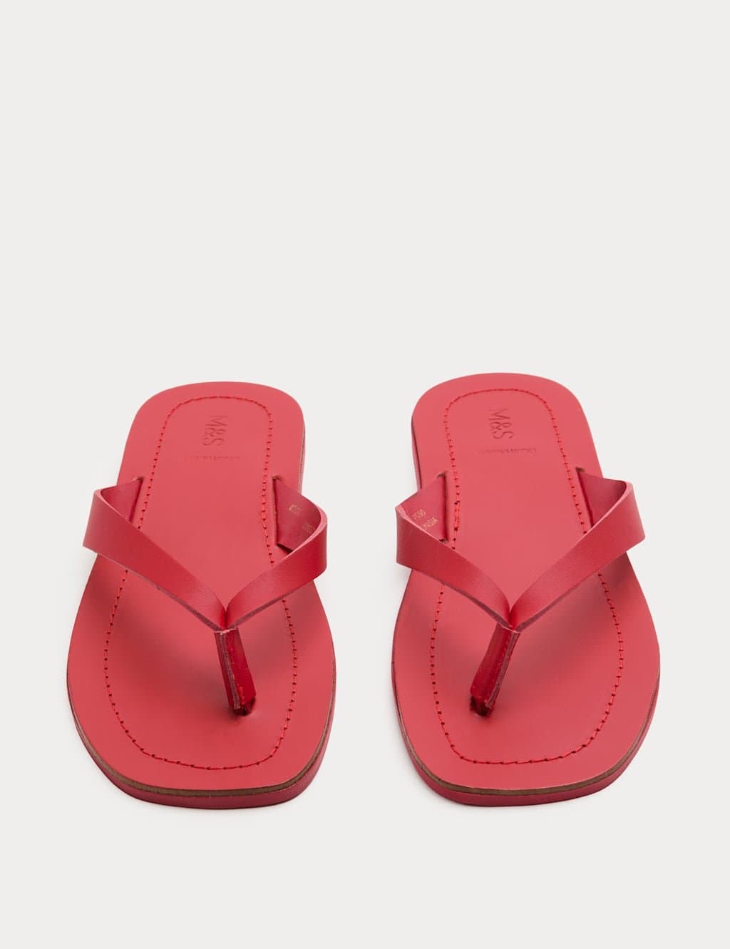 Marks & Spencer M&S Red Leather Square Toe Flip Flops
