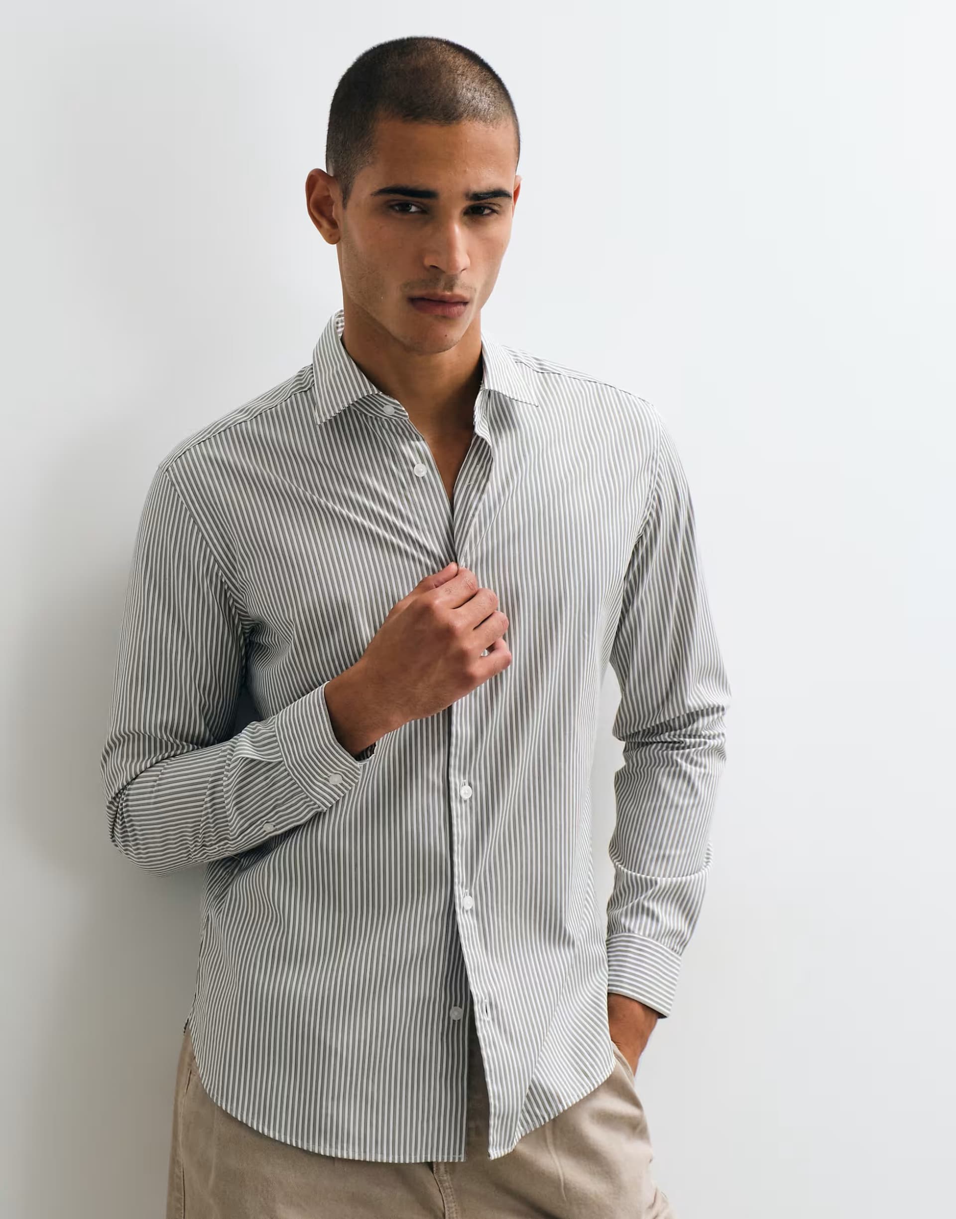 ASOS Mango classic shirt in green stripe