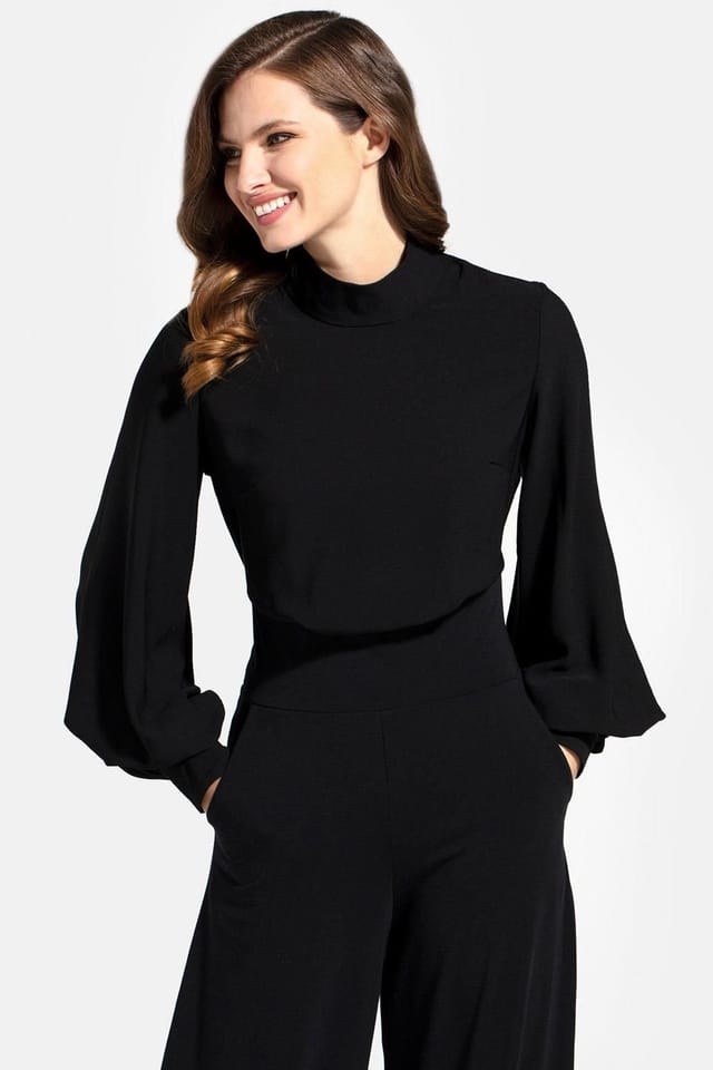 Hot Squash Hot Squash Women's Wideleg Jumpsuit with Blouson Sleeve in Black - 2