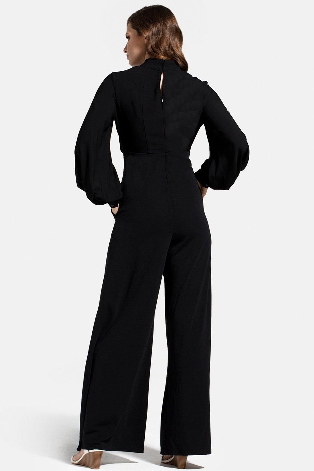 Hot Squash Hot Squash Women's Wideleg Jumpsuit with Blouson Sleeve in Black - 3
