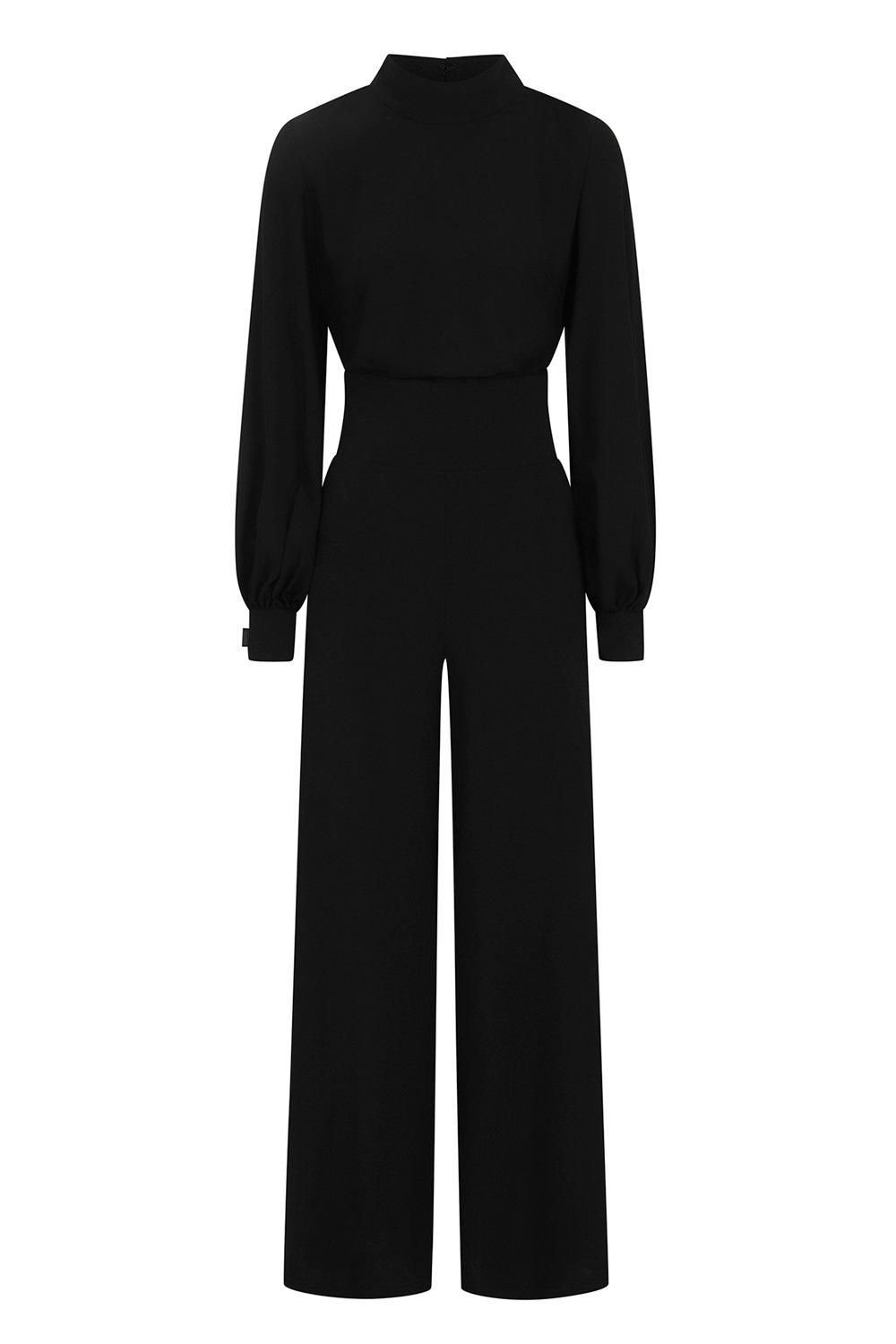 Hot Squash Hot Squash Women's Wideleg Jumpsuit with Blouson Sleeve in Black - 4