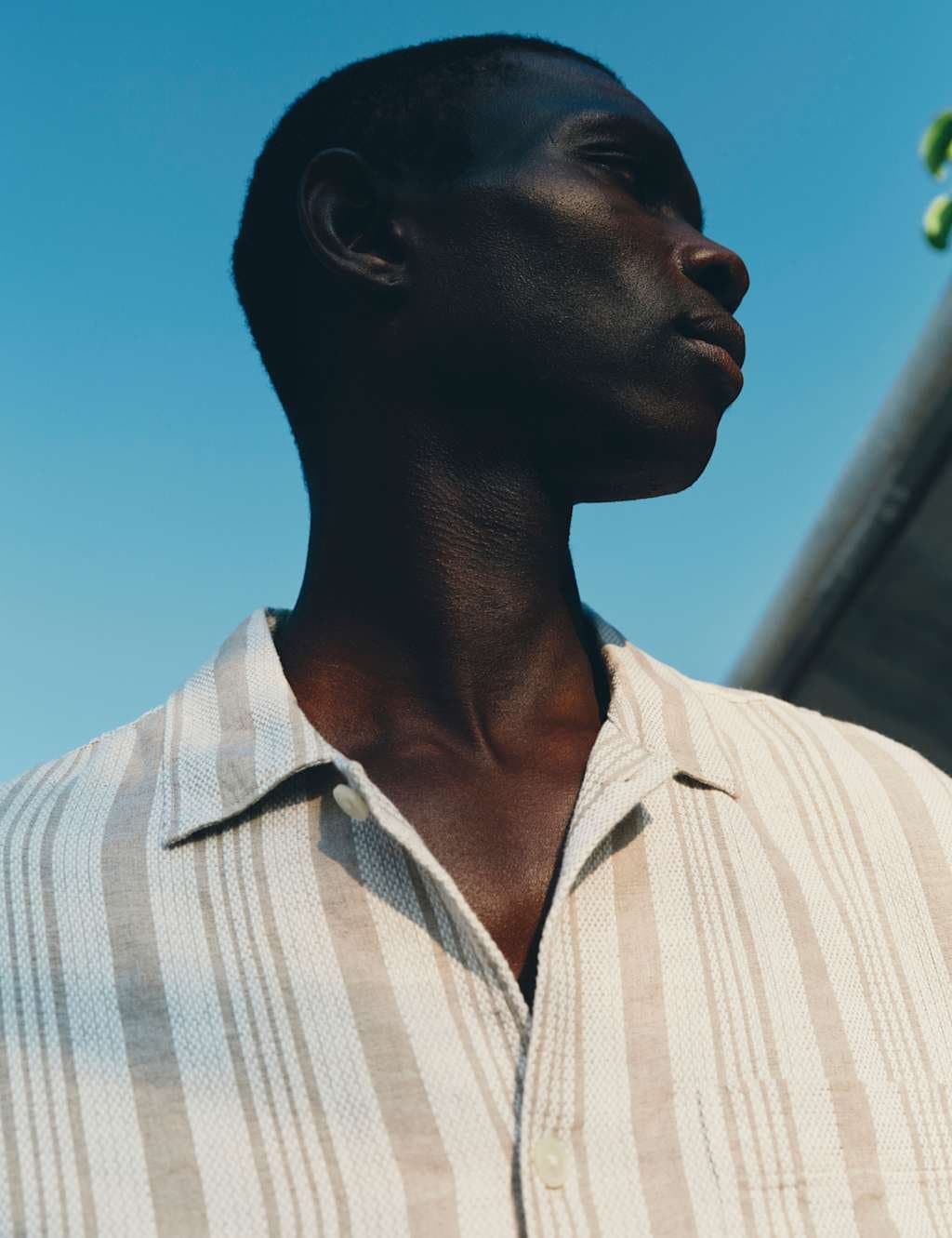 Marks & Spencer M&S Relaxed Fit Linen Rich Striped Short Sleeve Shirt Natural Mix
