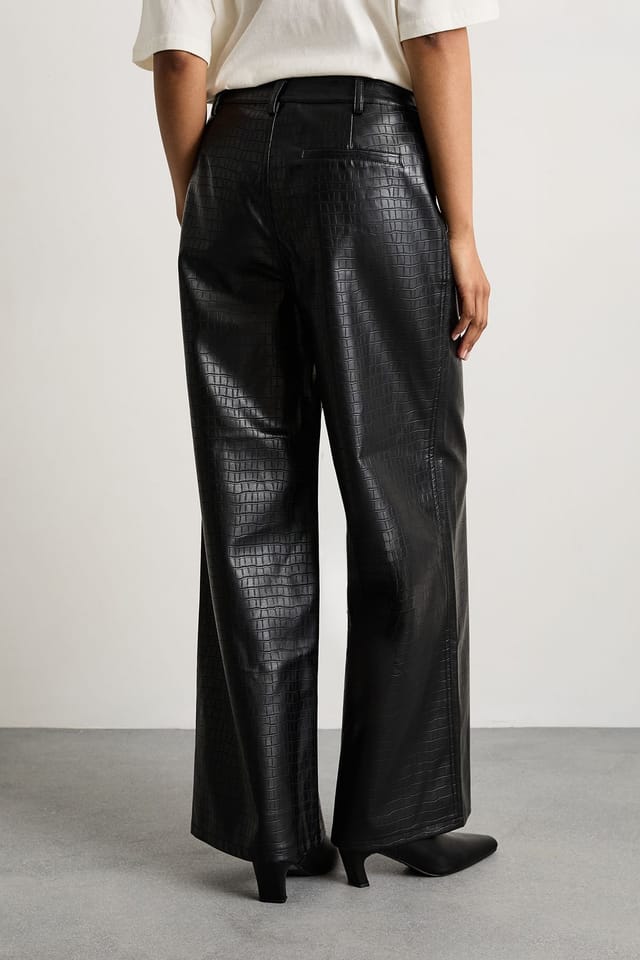 Warehouse Warehouse Women's Faux Leather Croc Embossed PU Straight Leg in Black - 3