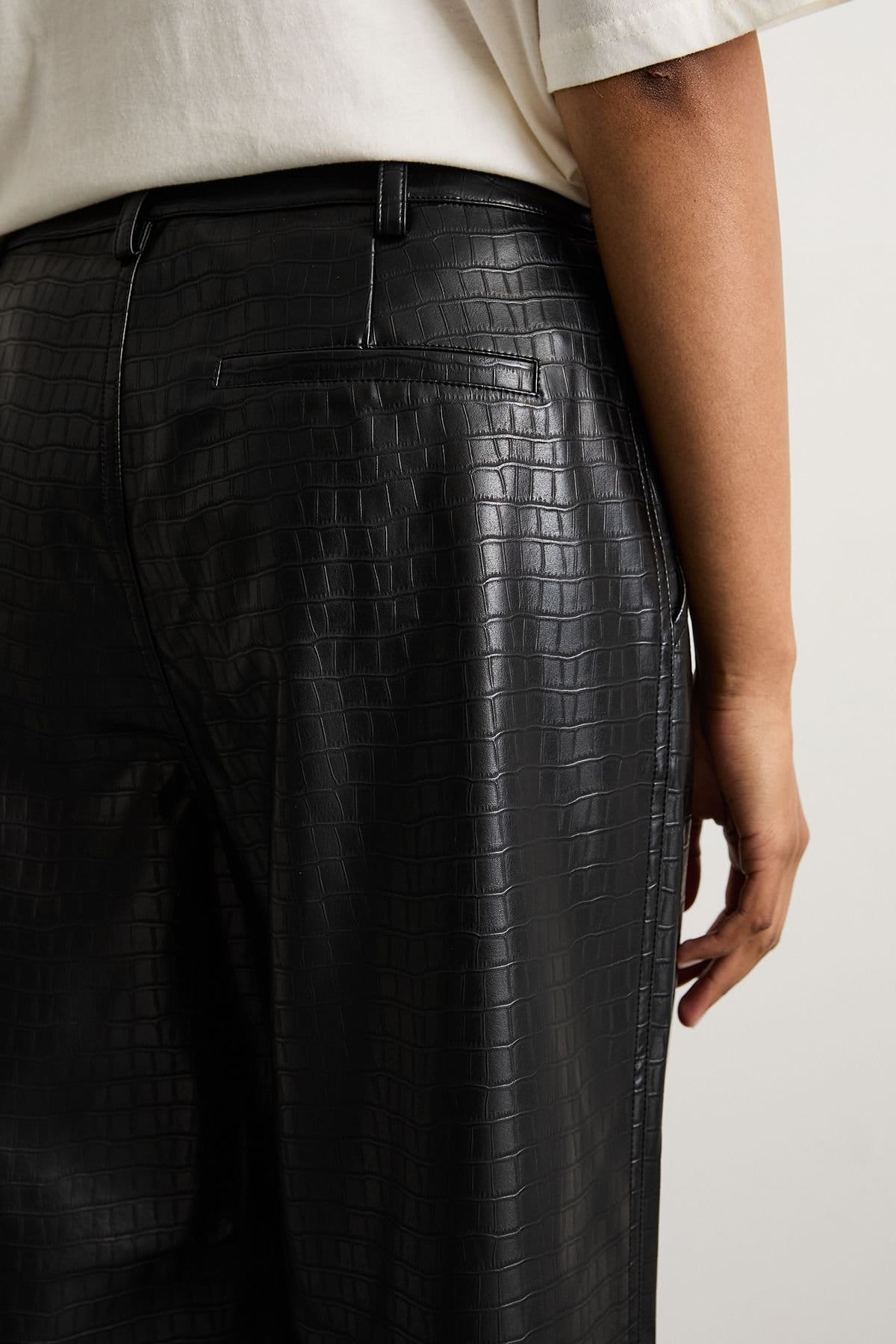 Warehouse Warehouse Women's Faux Leather Croc Embossed PU Straight Leg in Black - 4