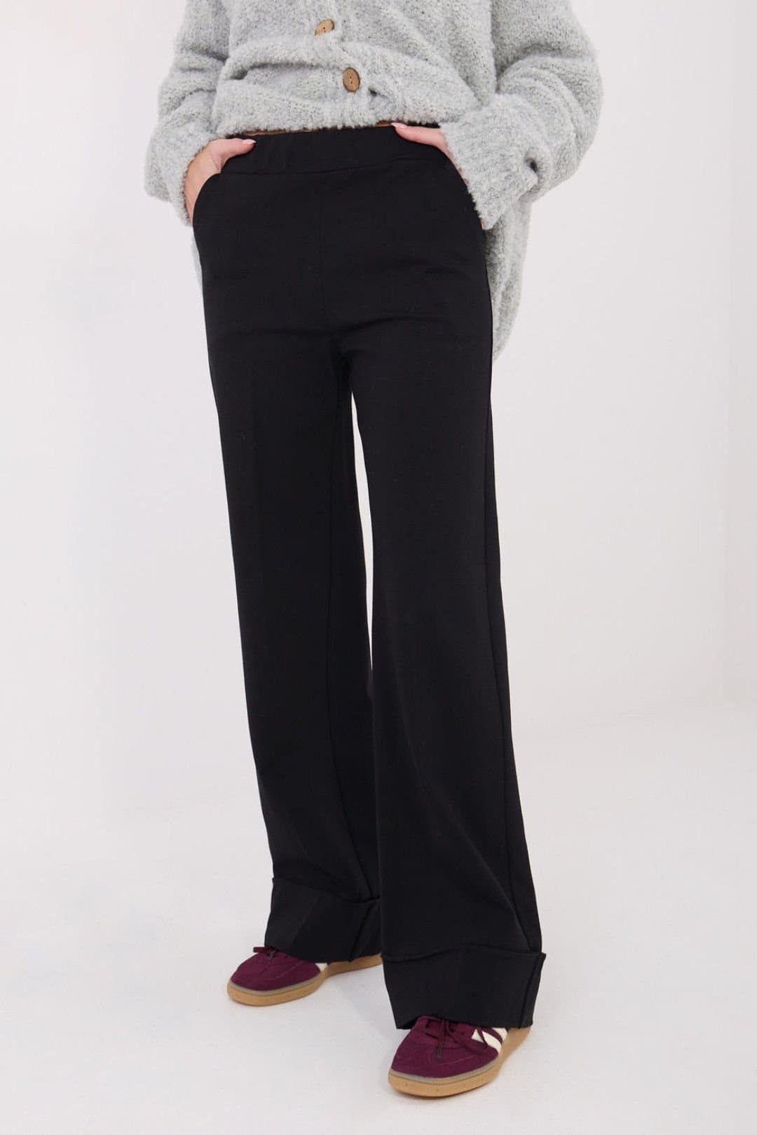 Love Lace Love Lace Women's High Waist Wide Leg Trousers in Black