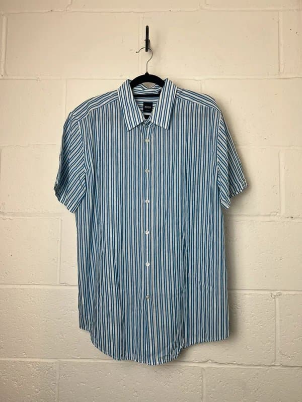 Hugo Boss hugo boss slim fit short sleeve blue and white summer striped shirt size extra large