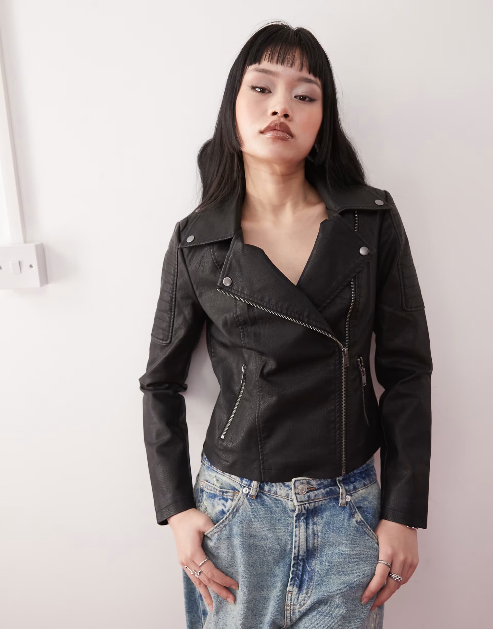 ASOS Noisy May leather look jacket in black