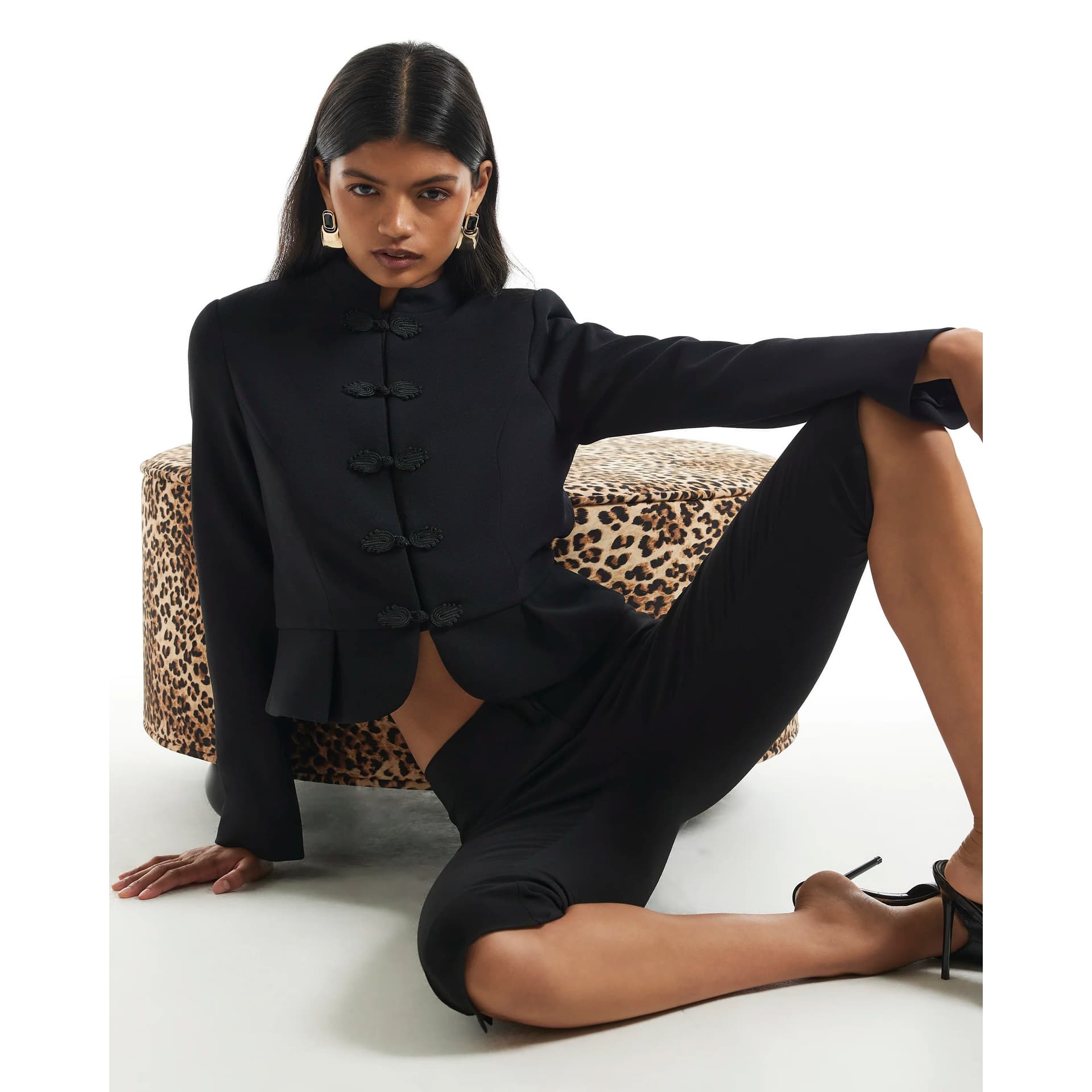 River Island River Island Womens Black Frog Fastening Blazer Jacket