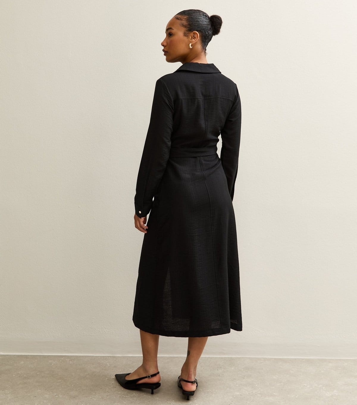 New Look Women's Petite Black Long Sleeve Midi Belted Shirt Dress New Look - 4