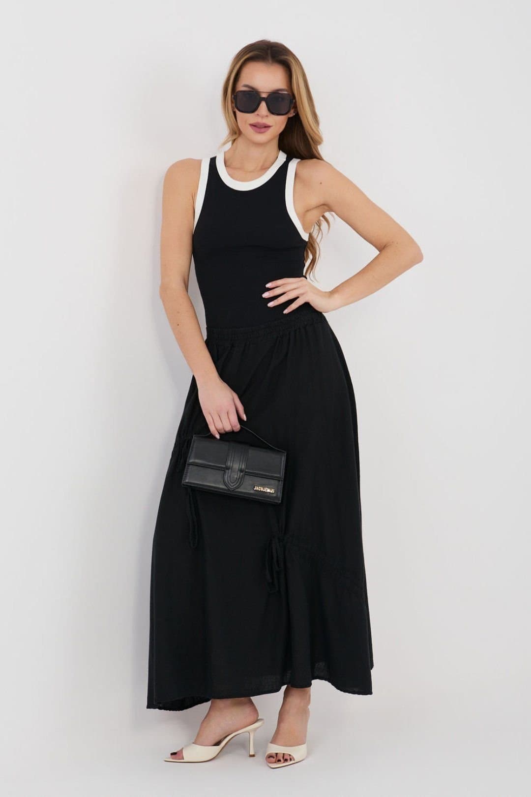 Love Lace Love Lace Women's Long Casual Lyocell Cotton Linen Skirt in Black
