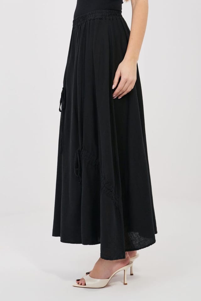 Love Lace Love Lace Women's Long Casual Lyocell Cotton Linen Skirt in Black - 2